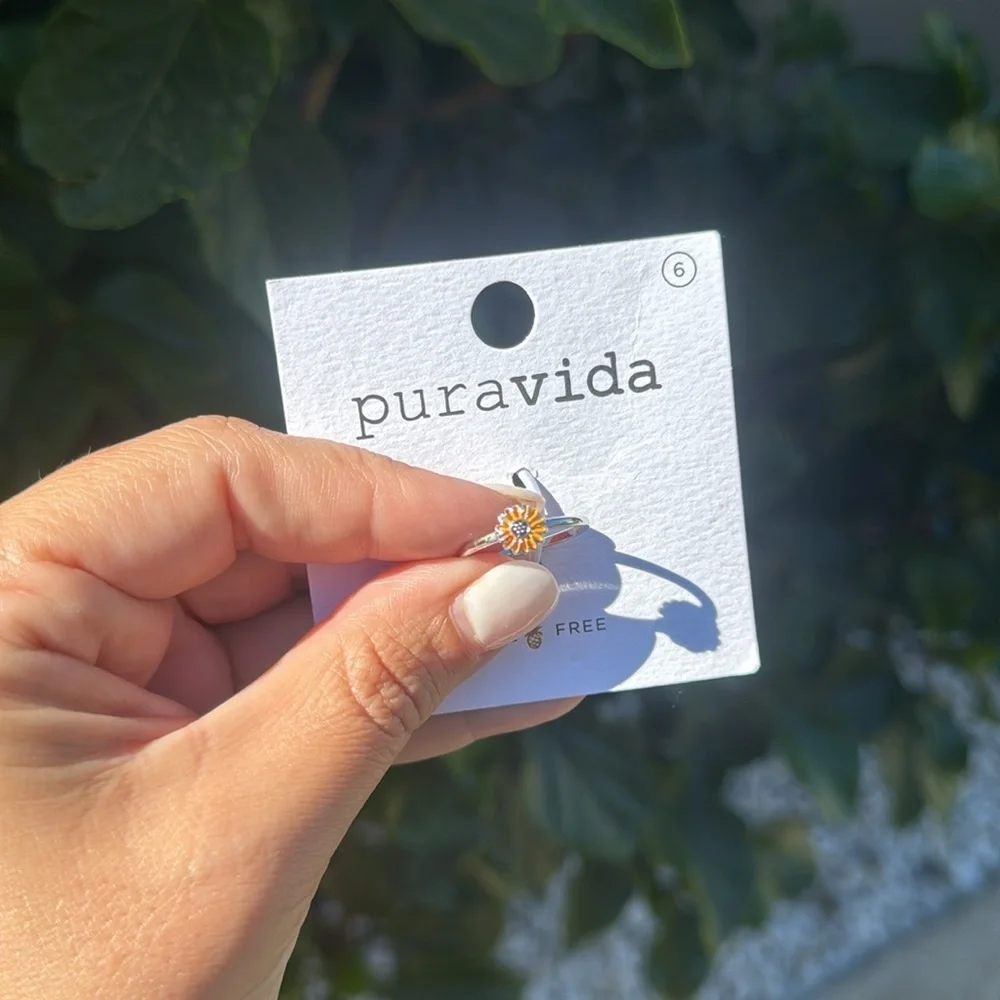 NWT Pura Vida Enamel Sunflower Ring in Silver - Picture 4 of 4